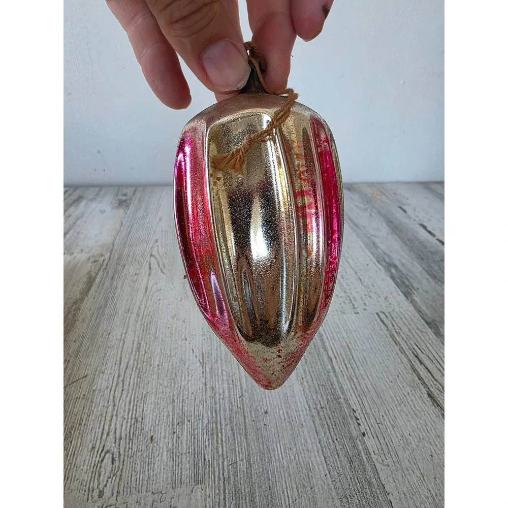 Antique indent parachute rainbow ornament Xmas tree pink red